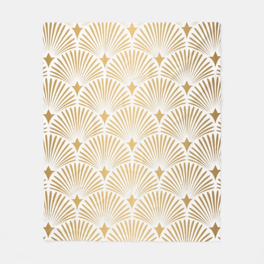 Art Deco Pattern Naadloze witte en gouden ruggengr Fleece Deken (Voorkant)