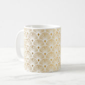 Art Deco Pattern Naadloze witte en gouden ruggengr Koffiemok (Voorkant links)