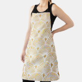Art Deco Pattern Naadloze witte en gouden ruggengr Schort (Insitu)