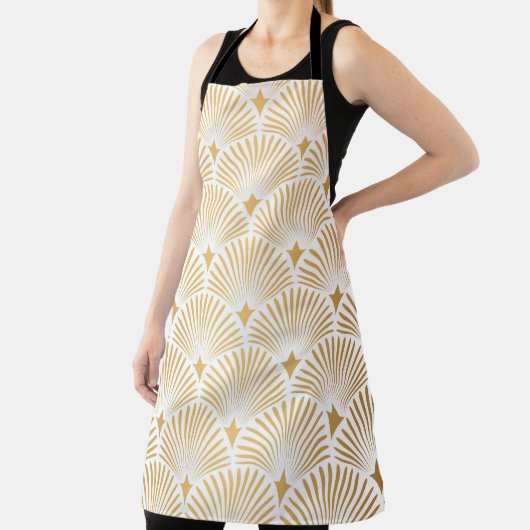 Art Deco Pattern Naadloze witte en gouden ruggengr Schort (Insitu)
