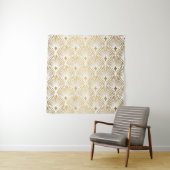 Art Deco Pattern Naadloze witte en gouden ruggengr Wandkleed (In situ)