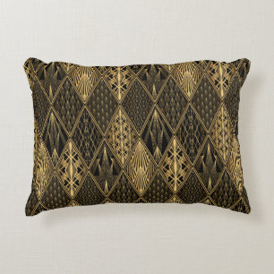 Art Deco Pattern Naadloze zwarte en gouden ruggeng Accent Kussen