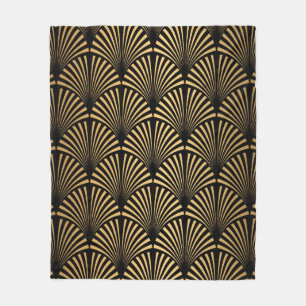Art Deco Pattern Naadloze zwarte en gouden ruggeng Fleece Deken