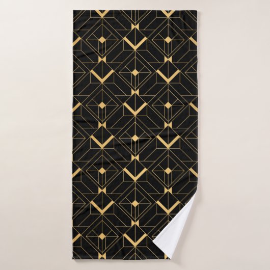 Art Deco Pattern. Seamless black and gold backgrou Badhanddoek (Badhanddoek)