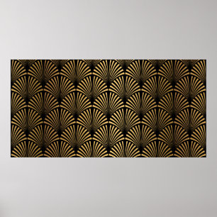Art Deco Pattern. Seamless black and gold backgrou Poster