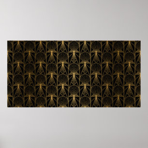 Art Deco Pattern. Seamless black and gold backgrou Poster