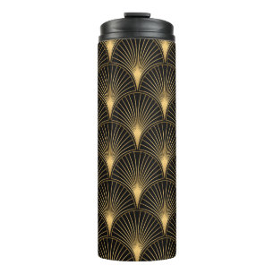 Art Deco Pattern. Seamless black and gold backgrou Thermosbeker