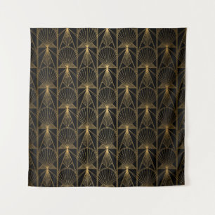 Art Deco Pattern. Seamless black and gold backgrou Wandkleed