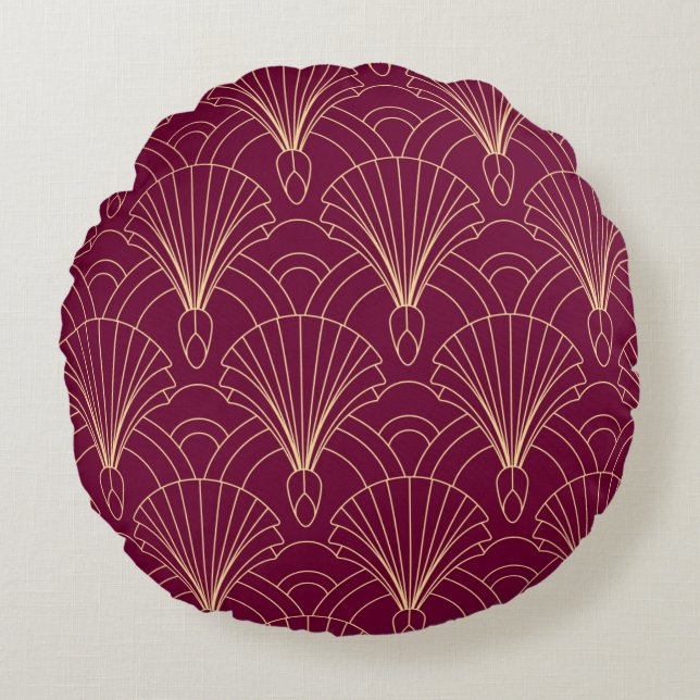 Art Deco pattern with gold geometric fan motifs  Rond Kussen (Voorkant)