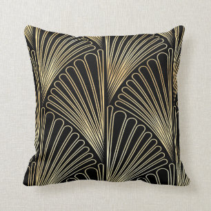 Art Deco Patterned Cushion (zwart en goud) Kussen