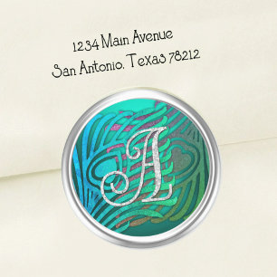 Art Deco Pauw Monogram 3 Zilver Ronde Sticker