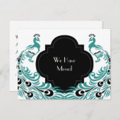 Art Deco Pauw Zwart en Blauw Adreswijziging Aankondigingskaart (Voorkant / Achterkant)