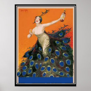 Art Deco pauwemeisje  Vintage Poster