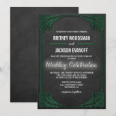 Art Déco Peacock Chalkboard Invitations de mariage (Devant / Derrière)