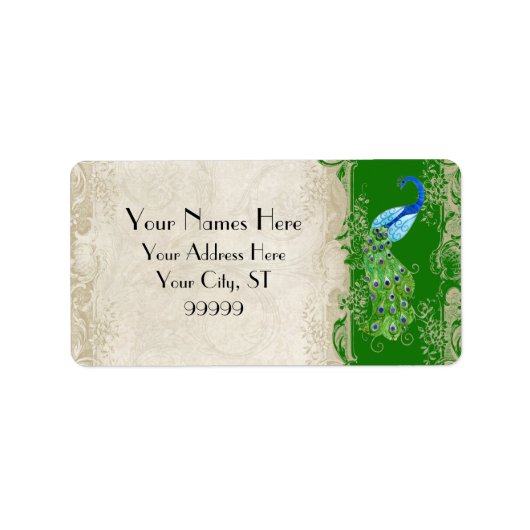 Art Deco Peacock Emerald Groen Overeenkomende Verz Etiket (Voorkant)