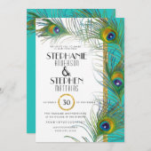 Art Deco Peacock Feather Modern Goud Blauwgroen Br Kaart (Voorkant / Achterkant)