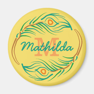 Art Deco Peacock Feather Monogram Stencil Magneet