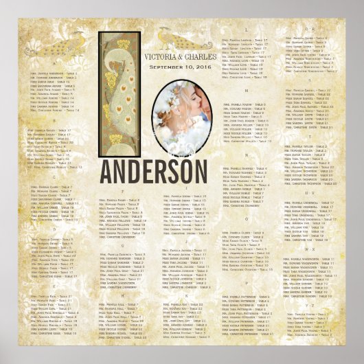 ART DECO Peacock Foto Wedding Seding Chart Poster (Voorkant)