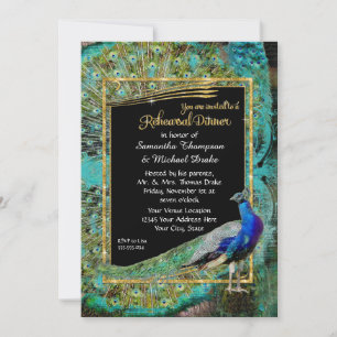 Art Deco Peacock Glam Hollywood Rehearsal Dinner Kaart