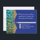 Art Déco Peacock Glam Old Hollywood Blue RSVP<br><div class="desc">Carte de réponse RSVP bleu profond. Superbe, tendance et chic style Gatsby d'époque, mais magnifiquement conçu de manière à le différencier pour des événements haut de gamme. Cette collection mariage s'inspire du Vieux Hollywood et de son époque glamour. Un ensemble de faire-part de mariage qui est parfait pour des événements...</div>