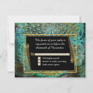 Art Deco Peacock Glam Old Hollywood Regency RSVP Kaartje