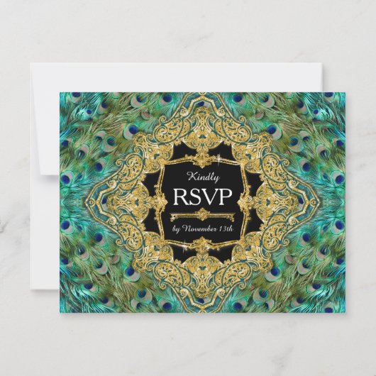 Art Déco Peacock Glam Old Hollywood Réponse RSVP (Dos)