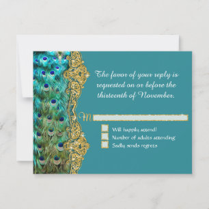 Art Deco Peacock Glam Old Hollywood Wedding RSVP Kaartje