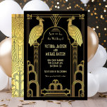 Art Déco Peacock Gold & Black Faire-part de mariag<br><div class="desc">Belle feuille d'or Faux et noir Art Déco Nouveau Roaring 20's invitations de mariage avec des paons. Idéal pour un Grand Gatsby,  interdiction,  discours ou évènement thématique des années 1920 ! Tout libellé peut être modifié pour répondre à vos besoins. Correspondance de l'élément sur ce!</div>