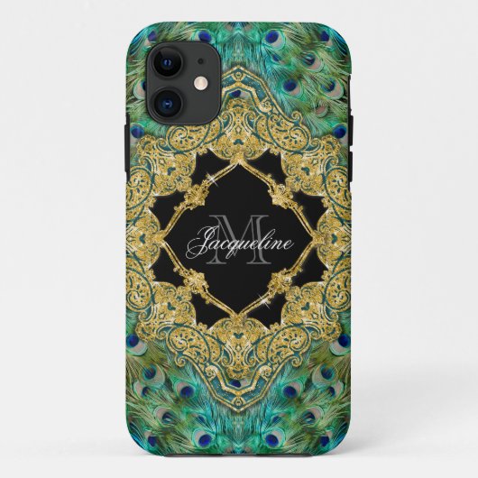 Art Deco Peacock Gold Glitter Old Hollywood Gatsby Case-Mate iPhone Case (Achterkant)