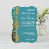 Art Deco Peacock Gold Glitter Old Hollywood Gatsby Kaart (Staand voorkant)