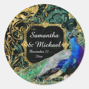 Art Deco Peacock Gold Glitter Old Hollywood Gatsby Ronde Sticker