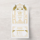 Art Déco Peacock Gold & White Wedding Invitations (À l'intérieur)