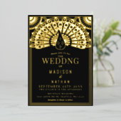 Art Déco Peacock Mariage Foil Invitation (Debout devant)