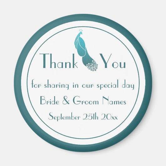 Art Déco Peacock Merci Mariage Favor Magnet (Devant)