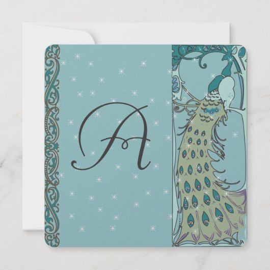 Art Deco Peacock Save the Date Invitations (Achterkant)