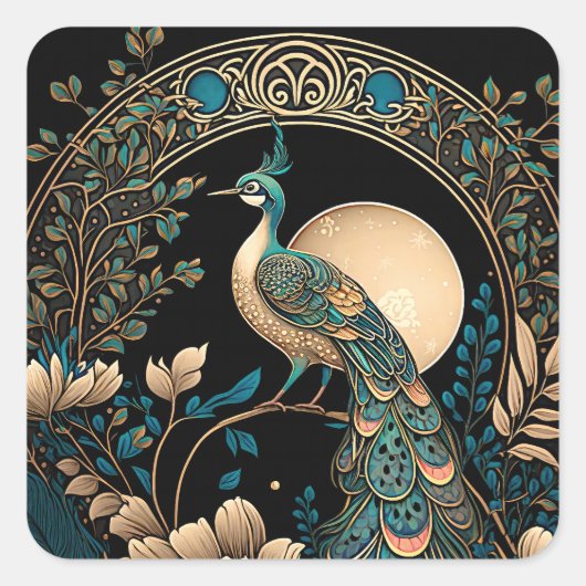 Art Deco Peacock Vierkante Sticker (Voorkant)
