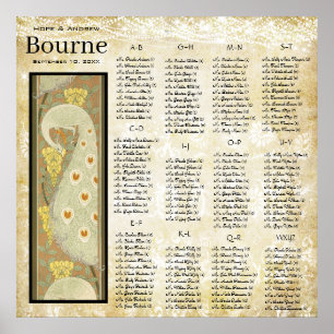 ART DECO Peacock Wedding Seding Chart Poster