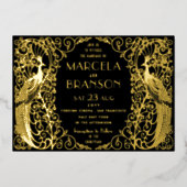 Art Déco Peacocks Mariage Gold Foil Invitation (Recto)