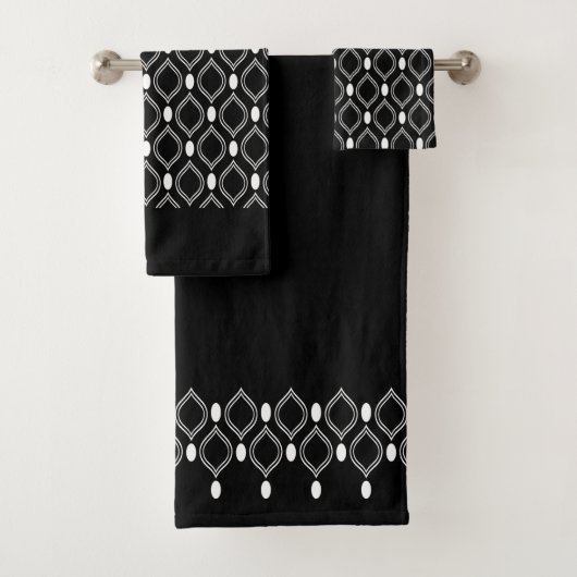 Art Deco Pearls Black en White Pattern Bad Handdoek (Insitu)
