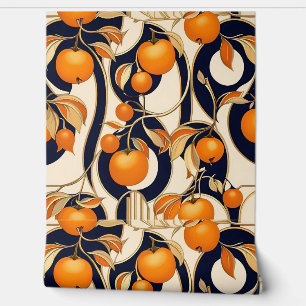 Art Deco Persimmon fruitpatroon Behang