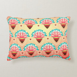 Art deco perzik blauwgroen gouden bloemmotief accent kussen