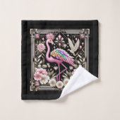 Art Deco Pink and Rainbow Flamingo  (Gant de toilette)