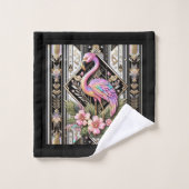 Art Deco Pink and Rainbow Flamingo  (Gant de toilette)
