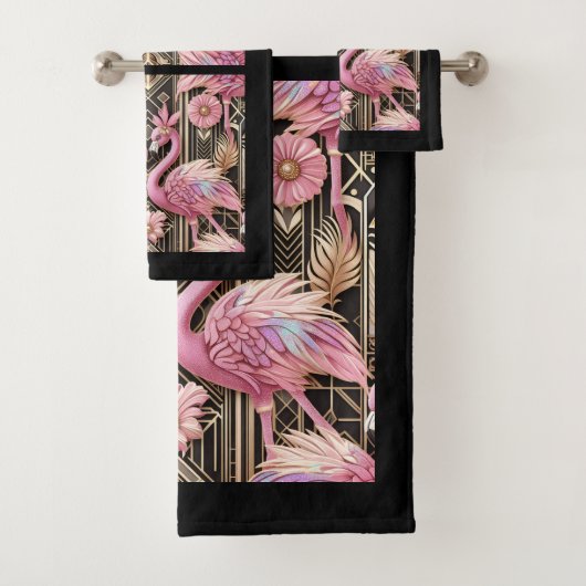 Art Deco Pink and Rainbow Flamingo Bad Handdoek (Insitu)
