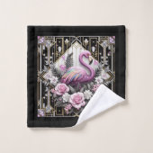 Art Deco Pink and Rainbow Flamingo  Bad Handdoek (Wasdoekje)