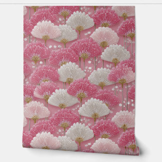 Art Deco Pink and White Flowers Behang