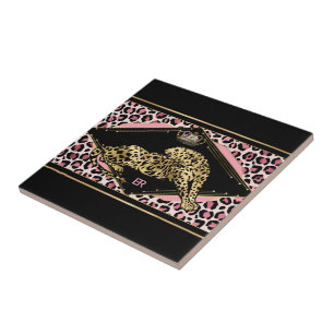 Art Deco Pink en Gold Leopard Tegeltje