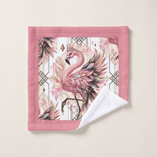 Art Deco Pink Flamingo  (Gant de toilette)
