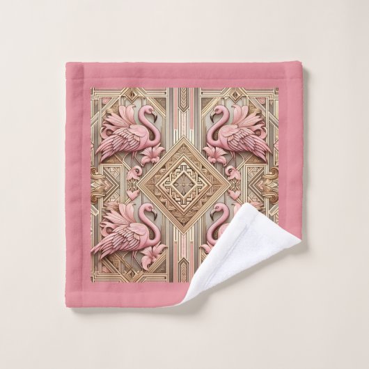 Art Deco Pink Flamingo  (Gant de toilette)