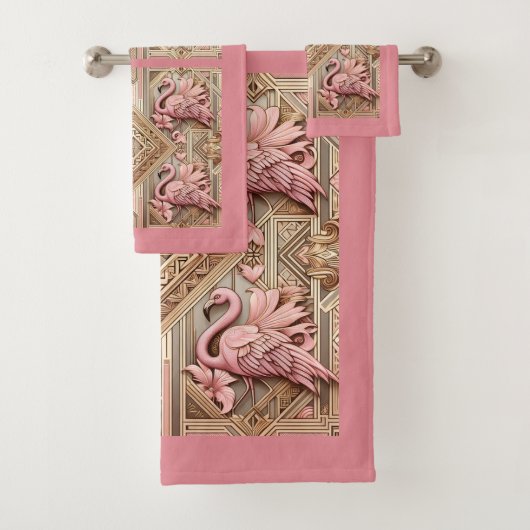 Art Deco Pink Flamingo  Bad Handdoek (Insitu)